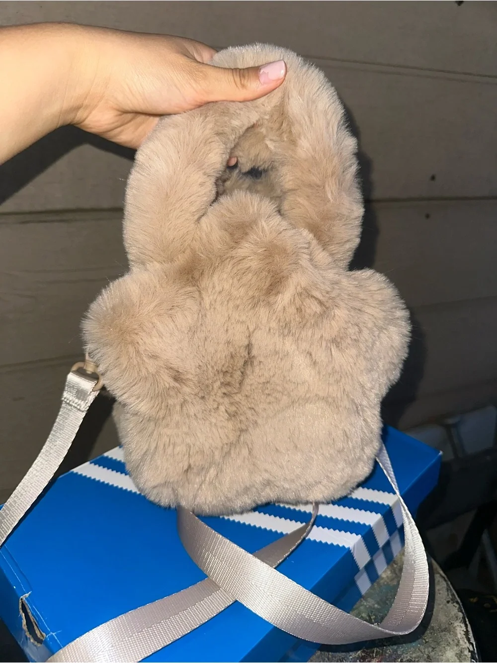 Labubu Plush Bunny Crossbody Bag - Beige Faux Fur Kids Accessory